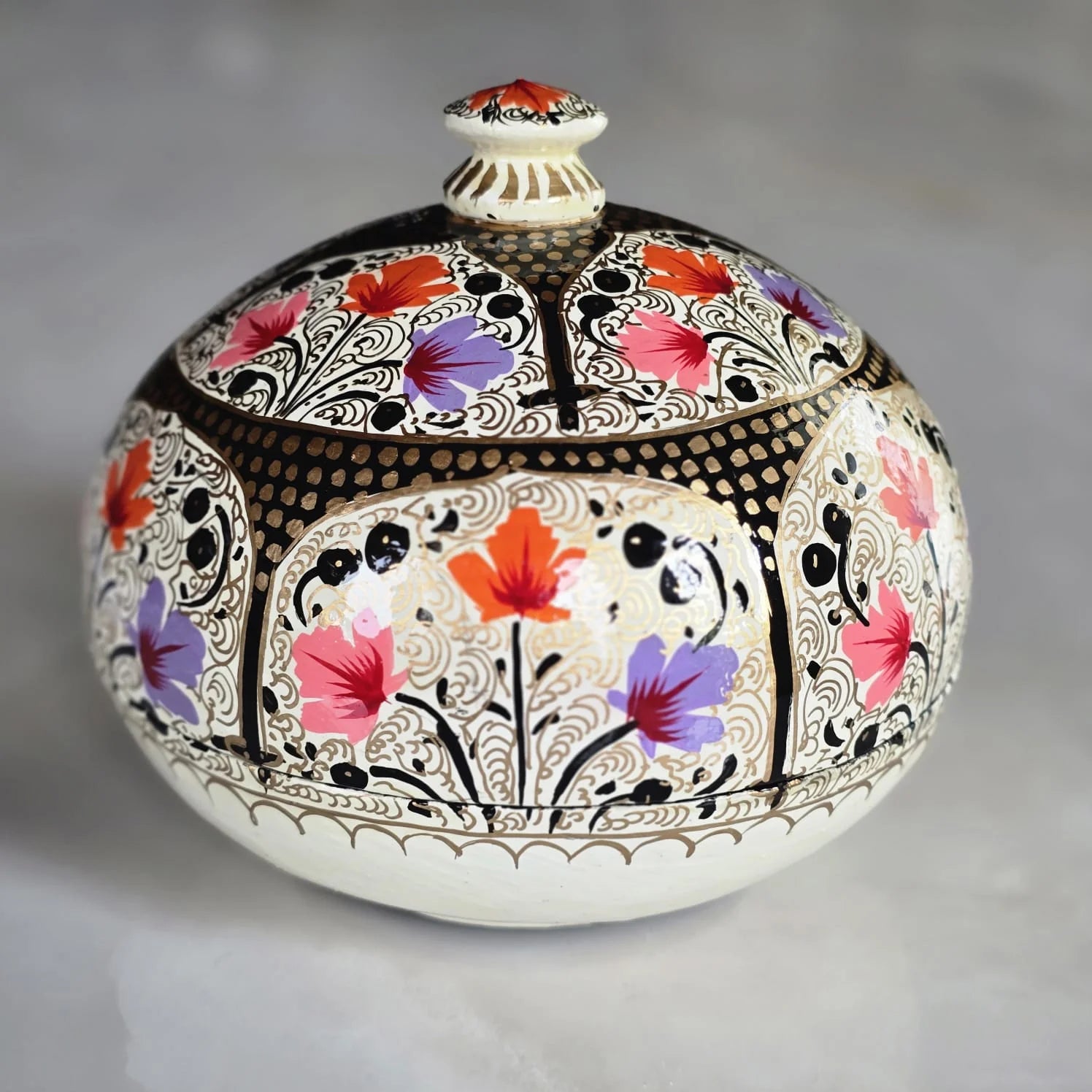 Paper Mache - White Chinar Round box