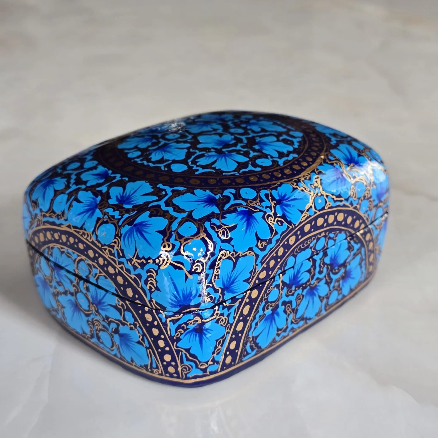 Paper Mache - Blue Filigree Rectangular box